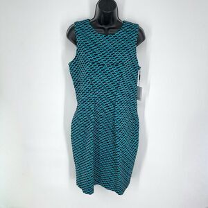 Calvin Klein NEW Sleeveless Sheath Dress Sz 10 Lagoon Teal Black Pleats Zip Back
